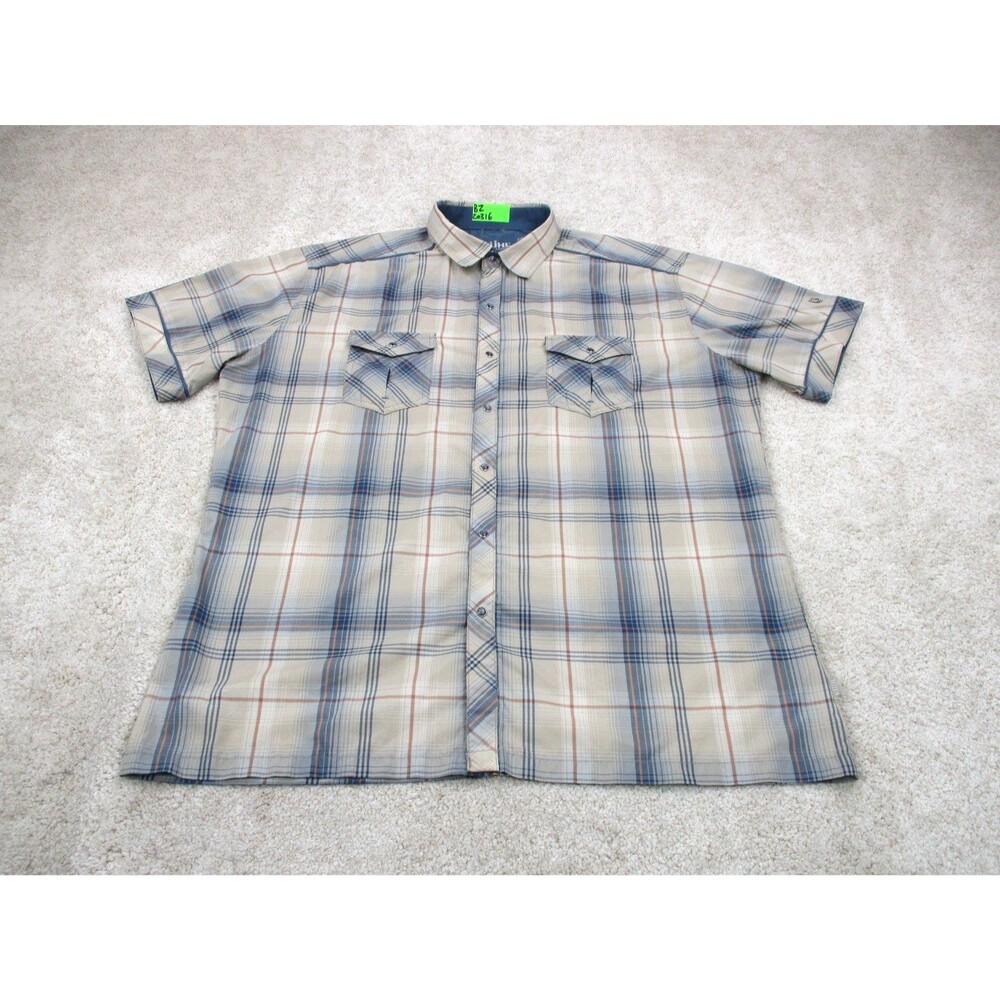 Kuhl Shirt Mens Extra Large XL Brown Plaid Eluxur Performance Hiking Pearl Snap*